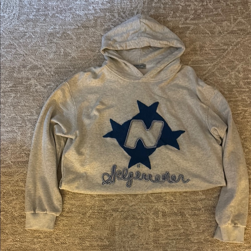 Gray and Blue Star Embroidered Hoodie